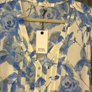 Rose & Olive Blue Floral Blouse